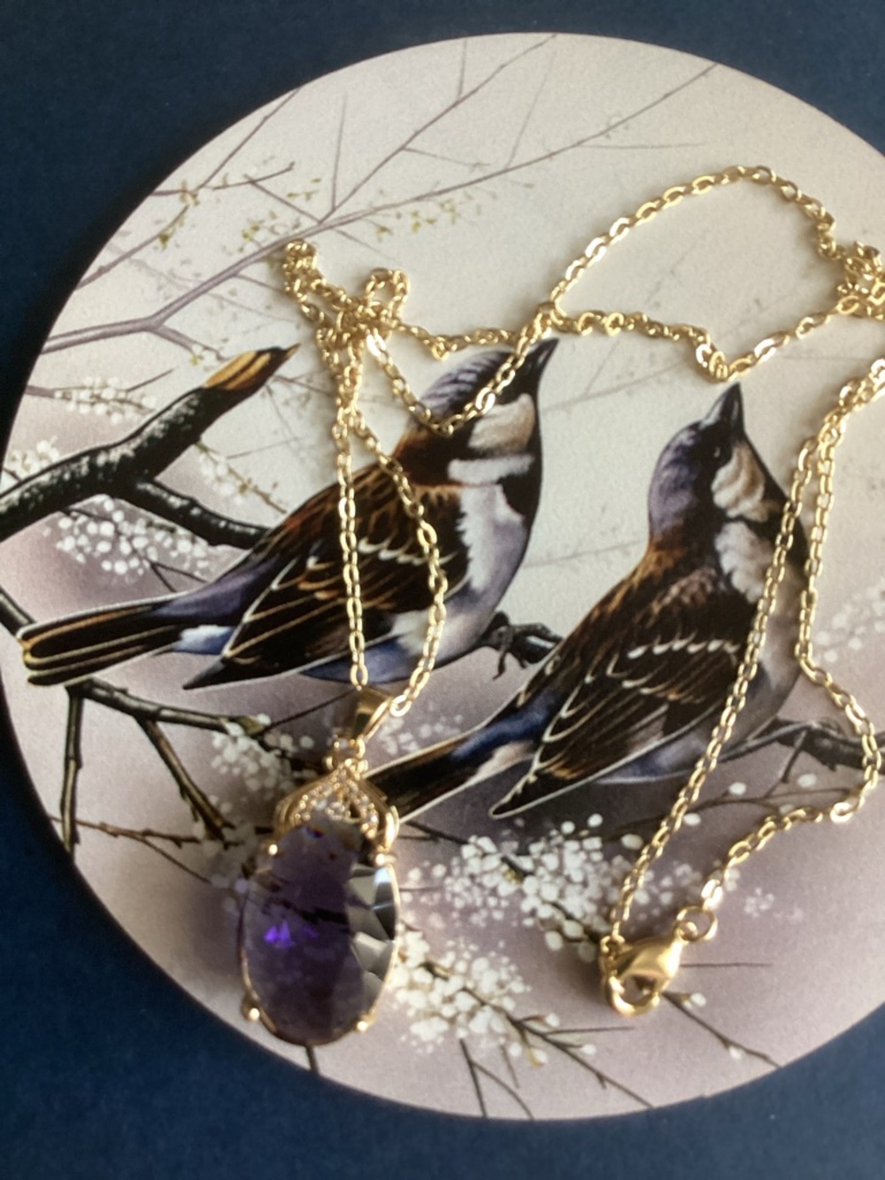 Goldtone Necklace with Beautiful Amethyst Pendant w/rhinestones.